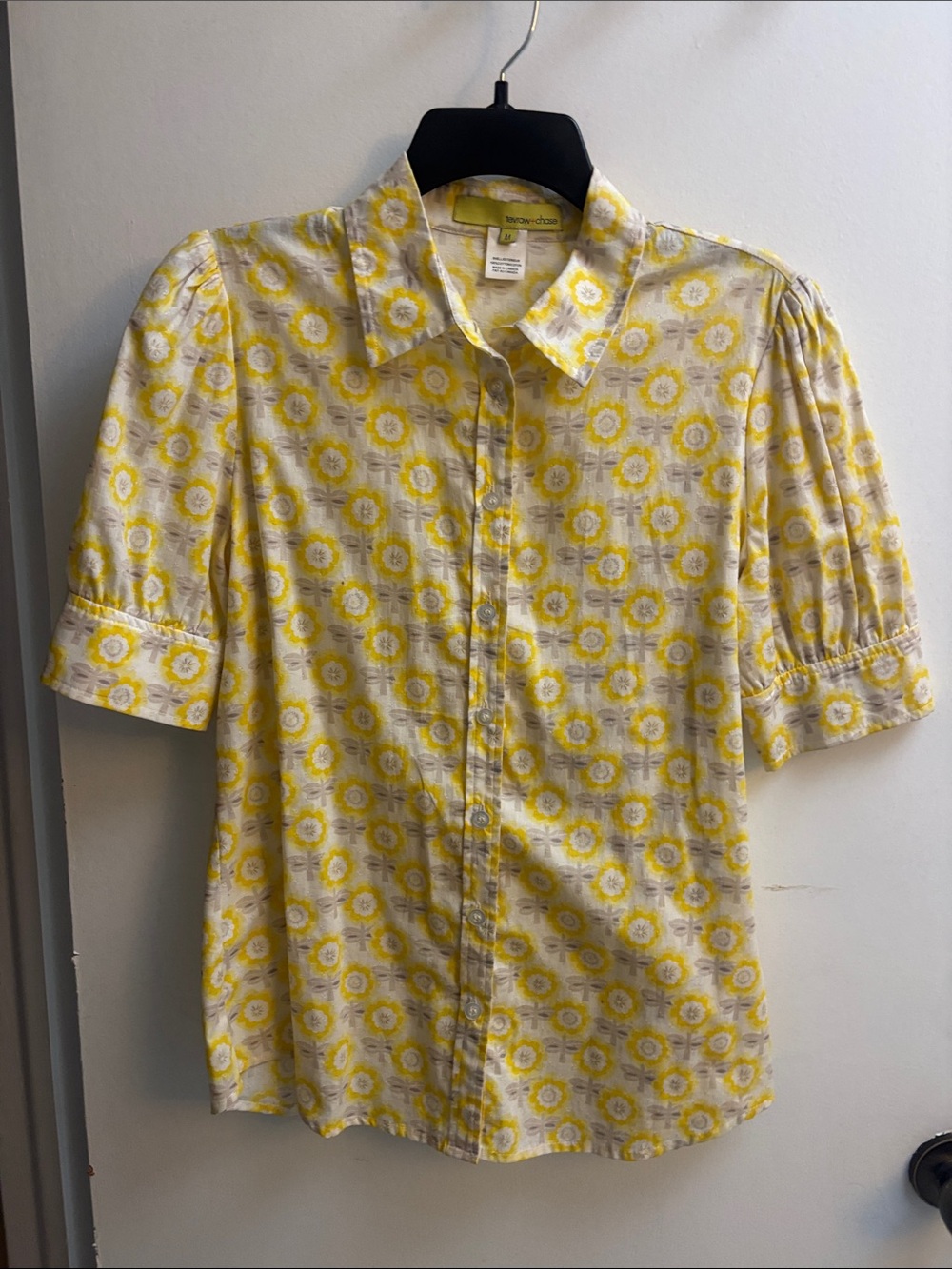 Yellow Floral Button-Up Blouse